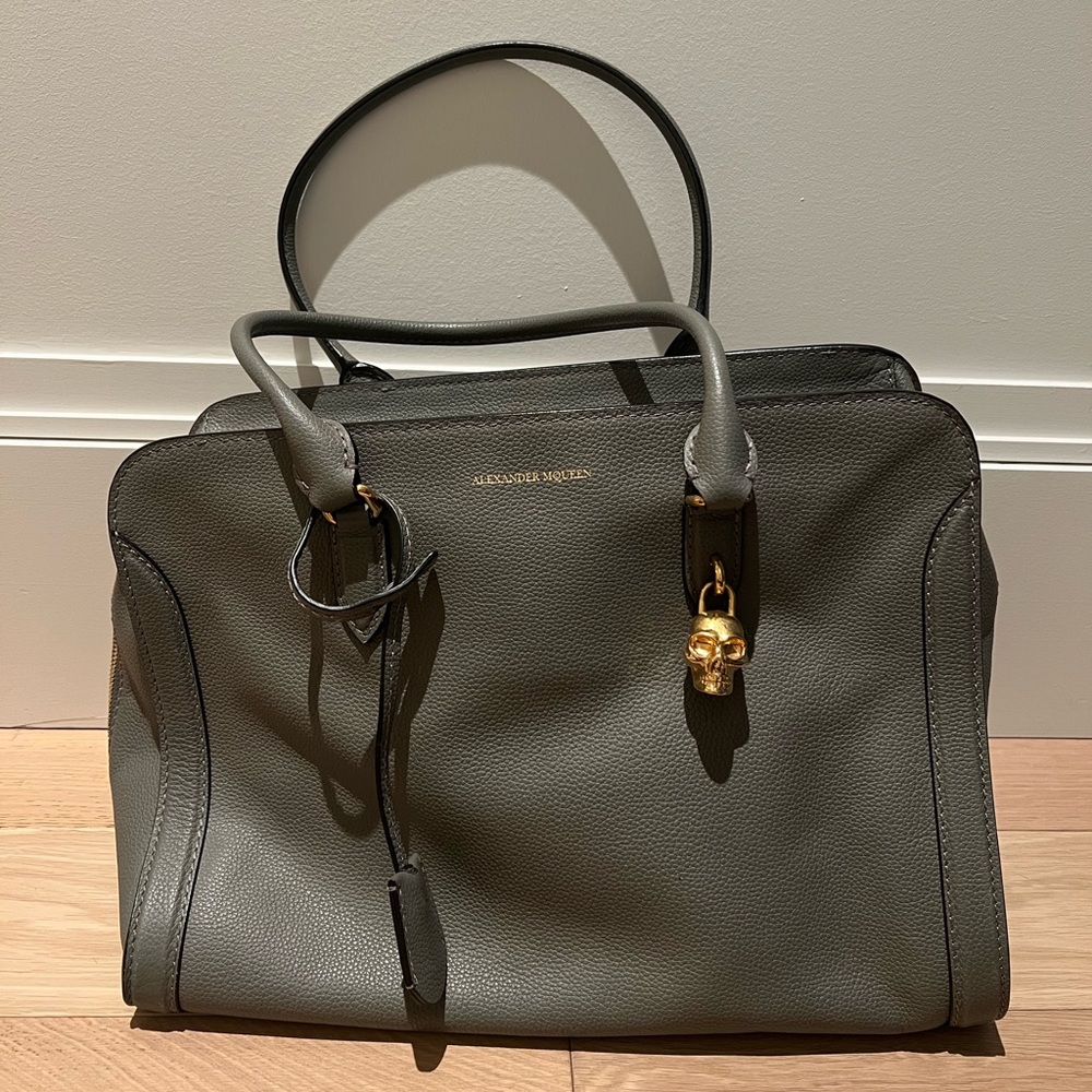Alexander McQueen 15’ Leather Tote with Brass Skull Charm.